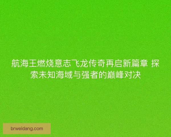 航海王燃烧意志飞龙传奇再启新篇章 探索未知海域与强者的巅峰对决