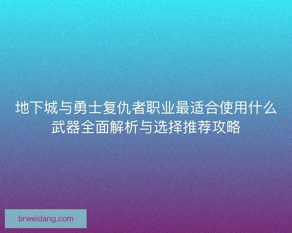 地下城与勇士复仇者职业最适合使用什么武器全面解析与选择推荐攻略