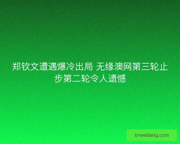 郑钦文遭遇爆冷出局 无缘澳网第三轮止步第二轮令人遗憾